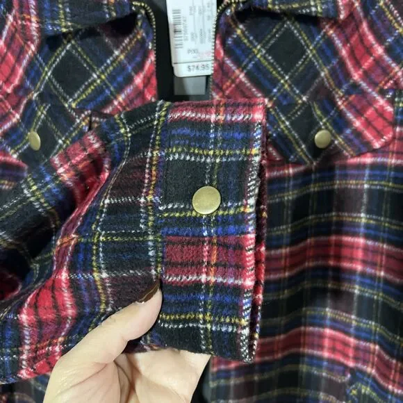 Christopher & Banks Wool Blend Plaid Fleece Full Zip Jacket Women Petite XL New - Picture 7 of 10